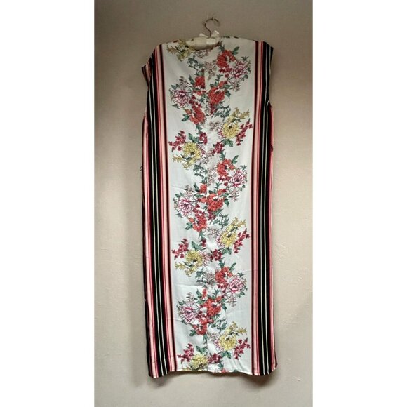 dRA Women's Straight Midi Dress Medium V-Neck Striped Floral Multicolor Pullover - Picture 2 of 7